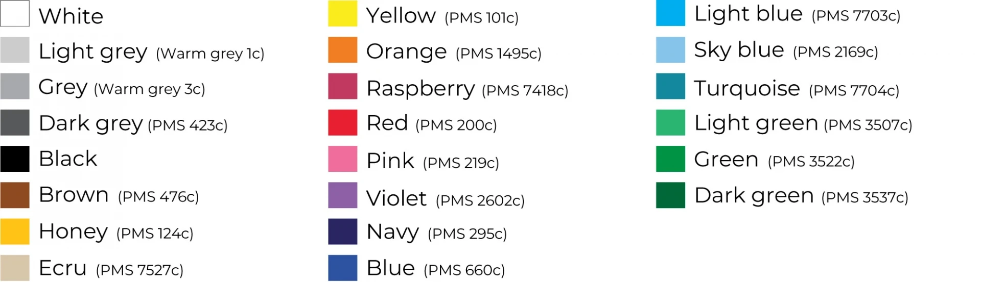 Primo ribbon colours